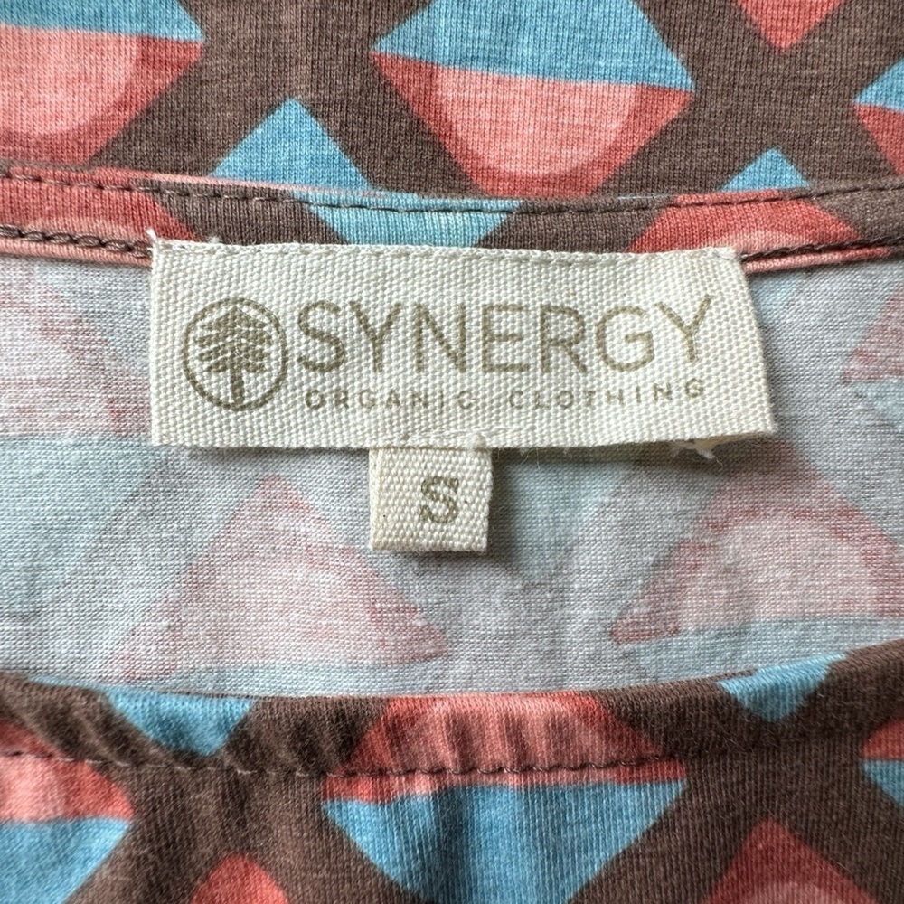 SYNERGY | NWOT ORGANIC COTTON SHORT SLEEVE DRESS POCKETS BROWN & PEACH | SMALL - Picture 9 of 9